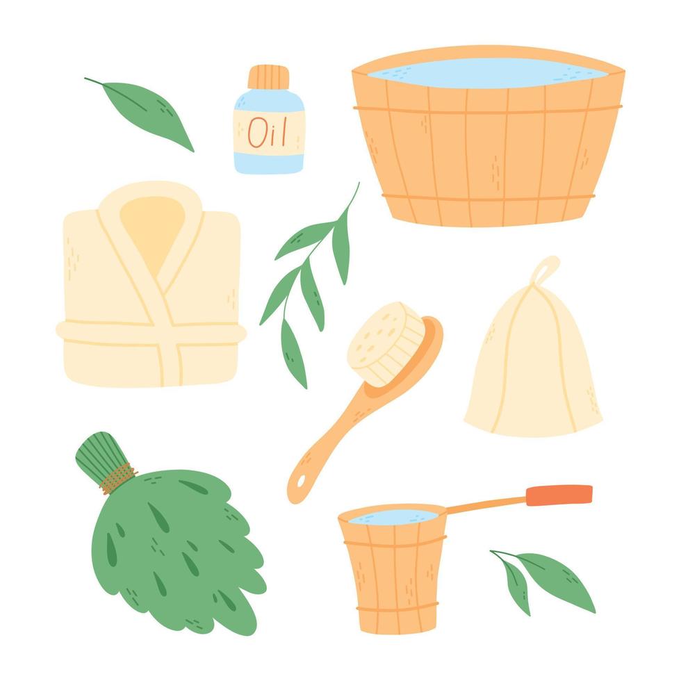 Set of bath elements in flat style. Vector illustration. Bath collection.