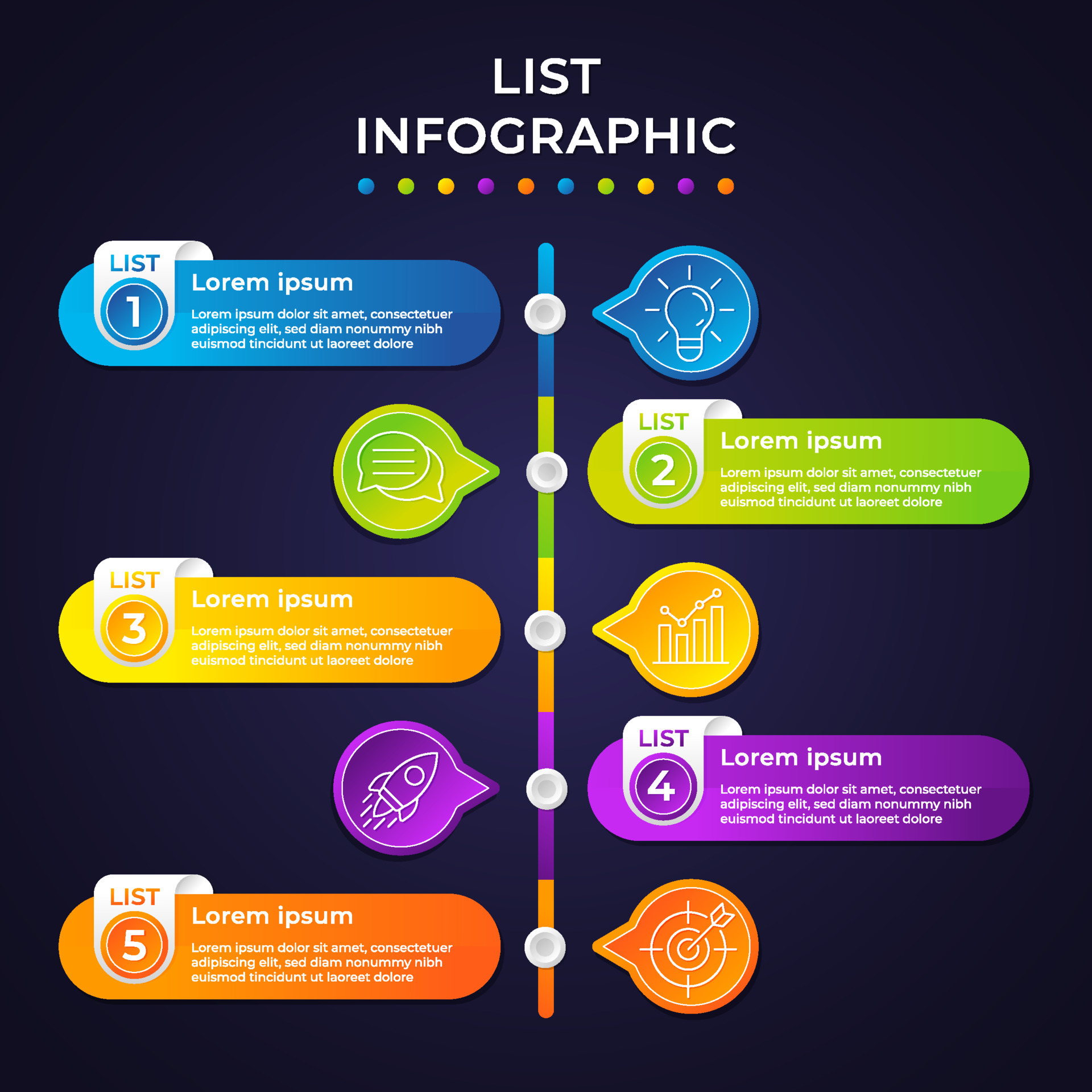 Colorful List Table of Contents Infographic Template 23059519 Vector