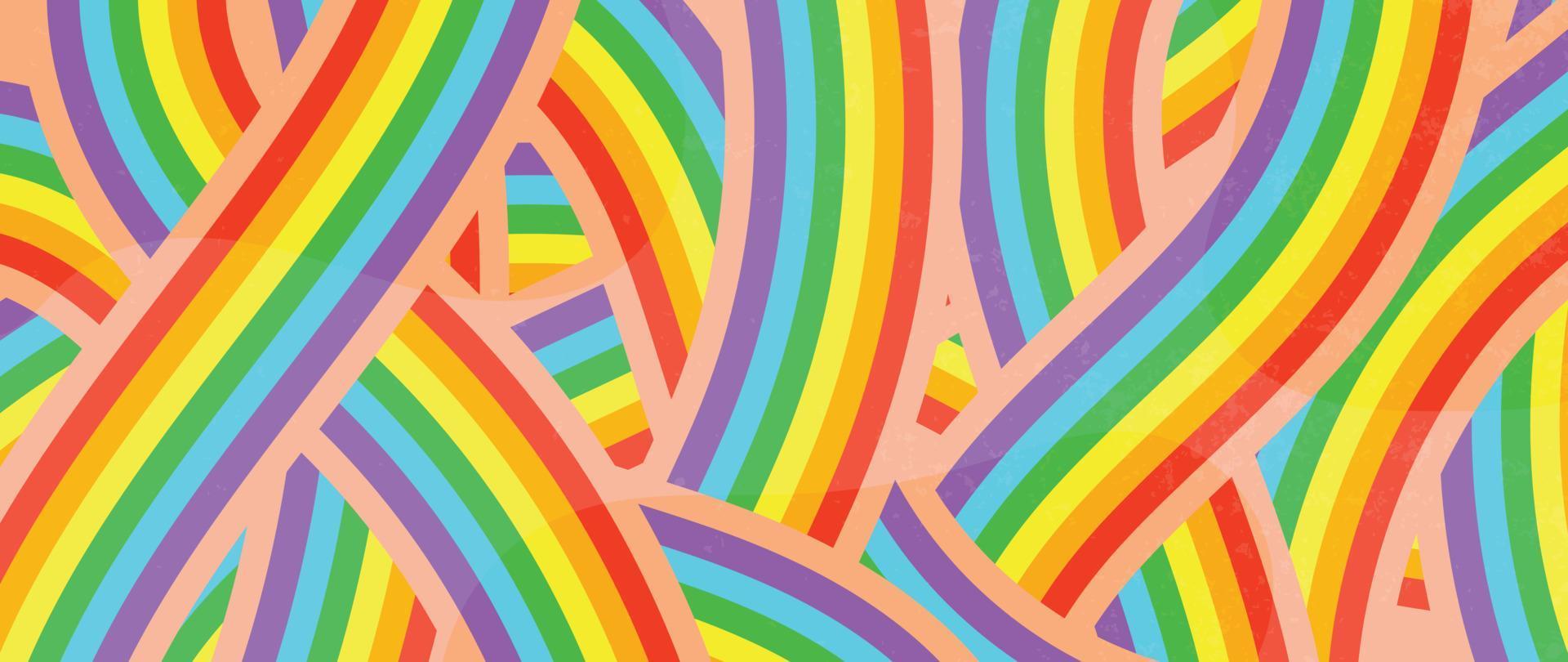 Happy Pride month background. LGBTQ community symbols with rainbow ribbons, grunge texture. Design for celebration against violence, bisexual, transgender, gender equality, rights concept. vector