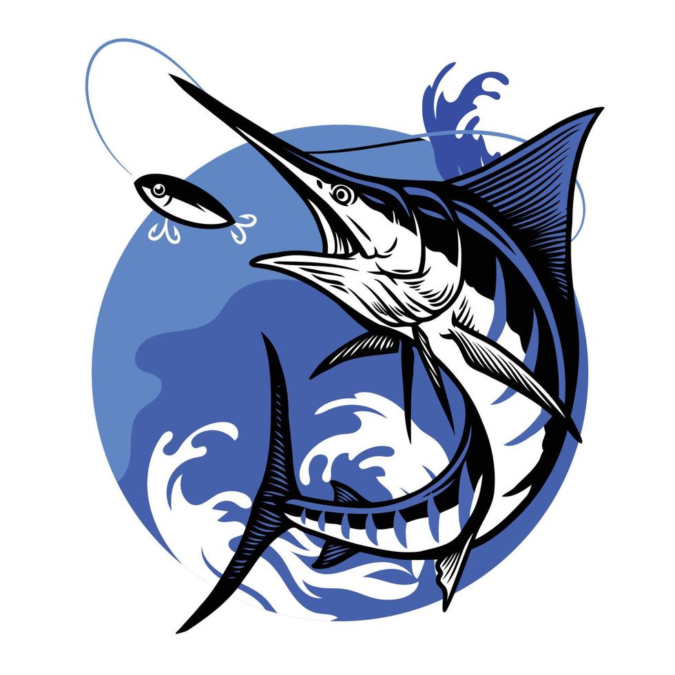 blue marlin fishing design vector