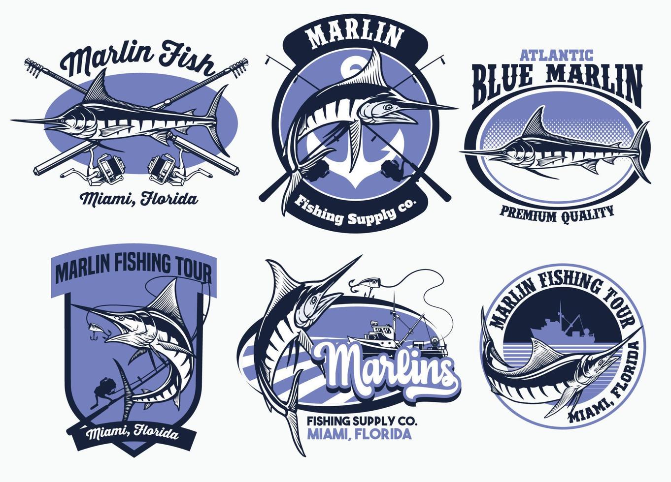 set of marlin fishing badge vector