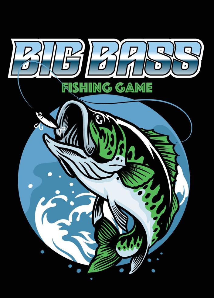 shirt design of catching big bass fish vector