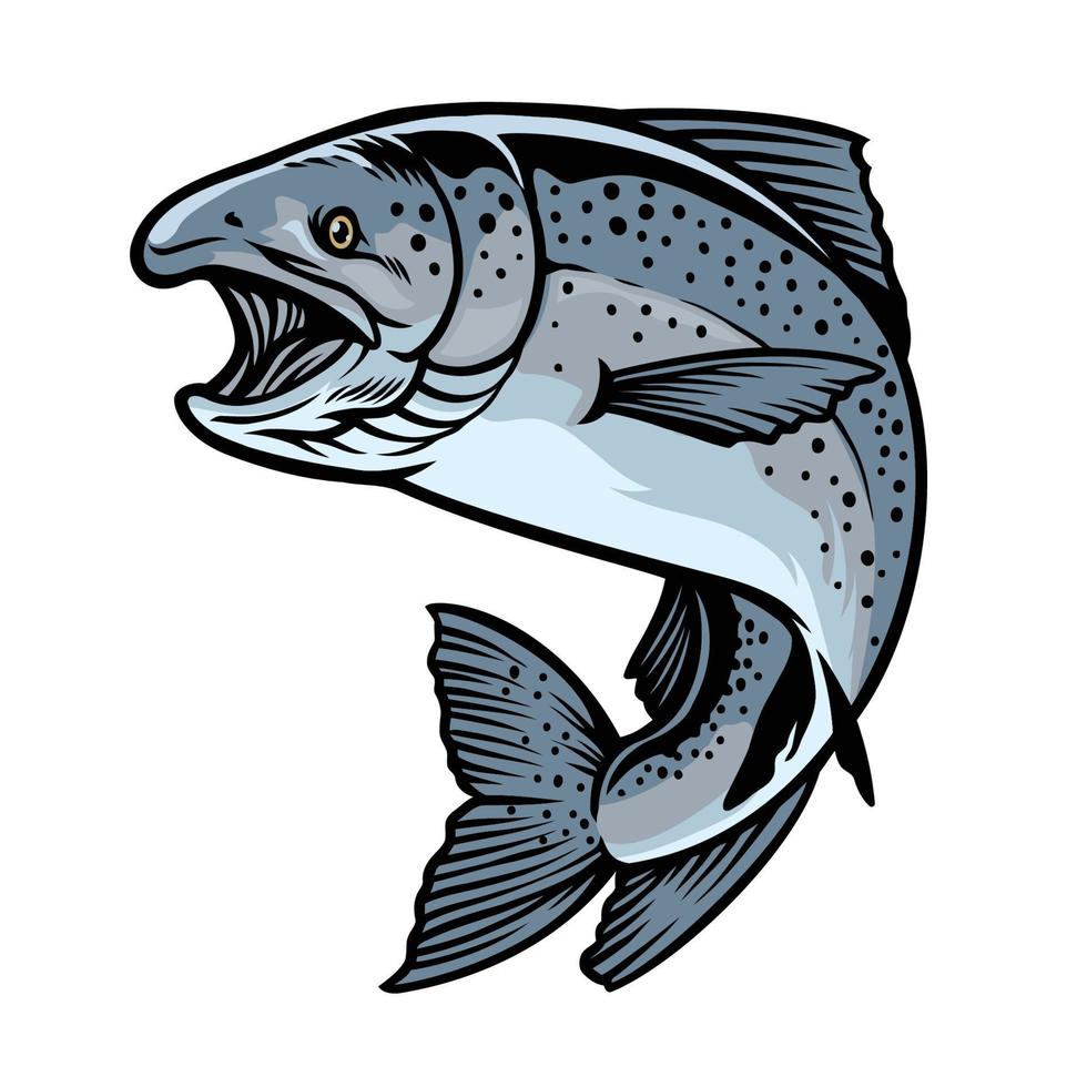 chinook salmón pescado en mano dibujado estilo vector