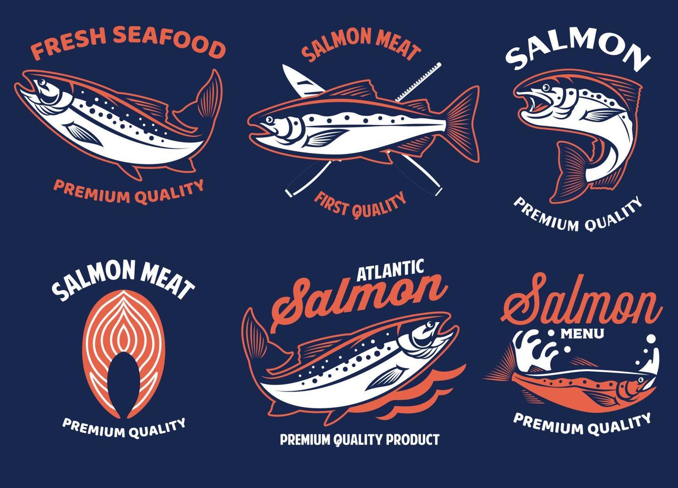 set of bundle of salmon seafood badge vector