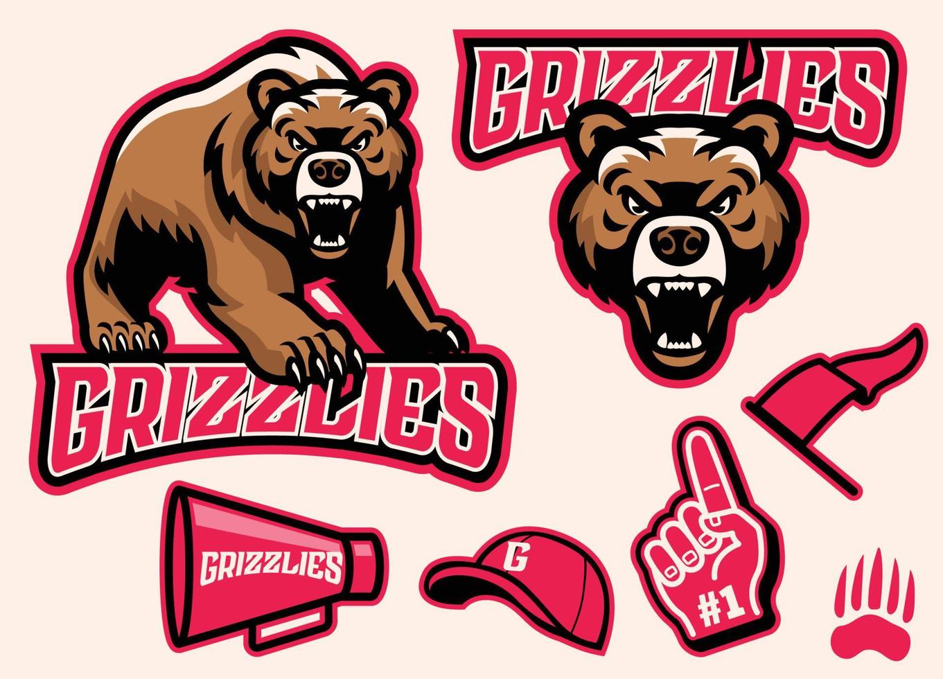 set of brown bear mascot vector