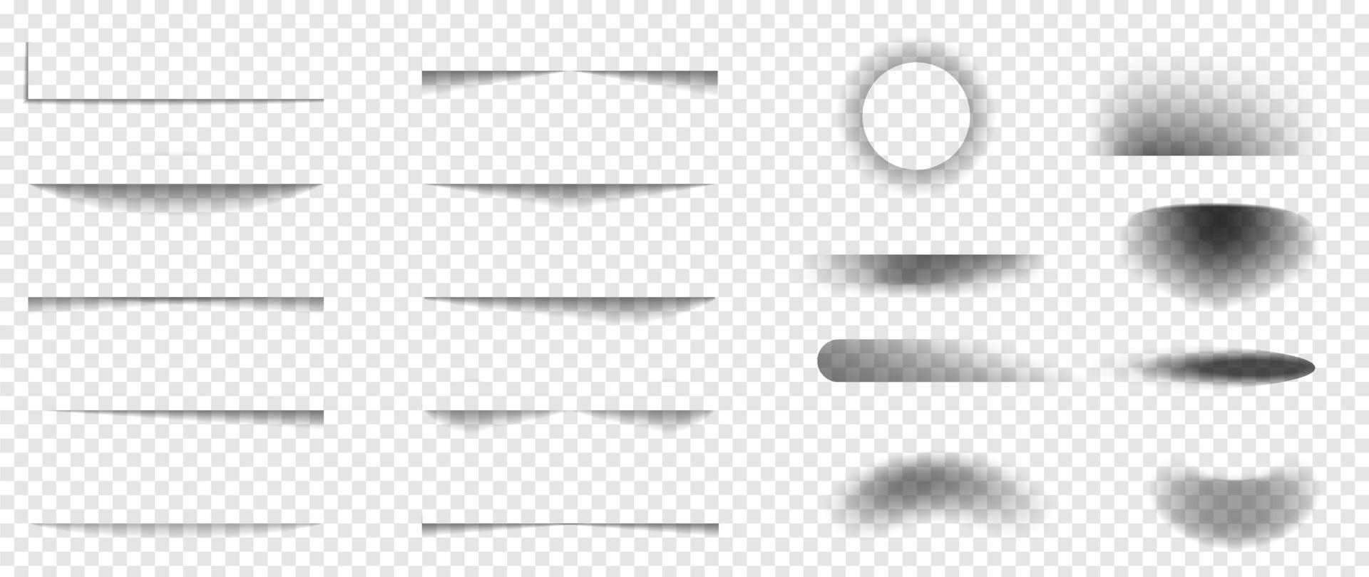 Abstract gradient shadow effect on white background vector. Set of realistic shadow different shapes, shade, circle, oval. Illustration design for decorative, backdrop, cover, banner, ads. vector