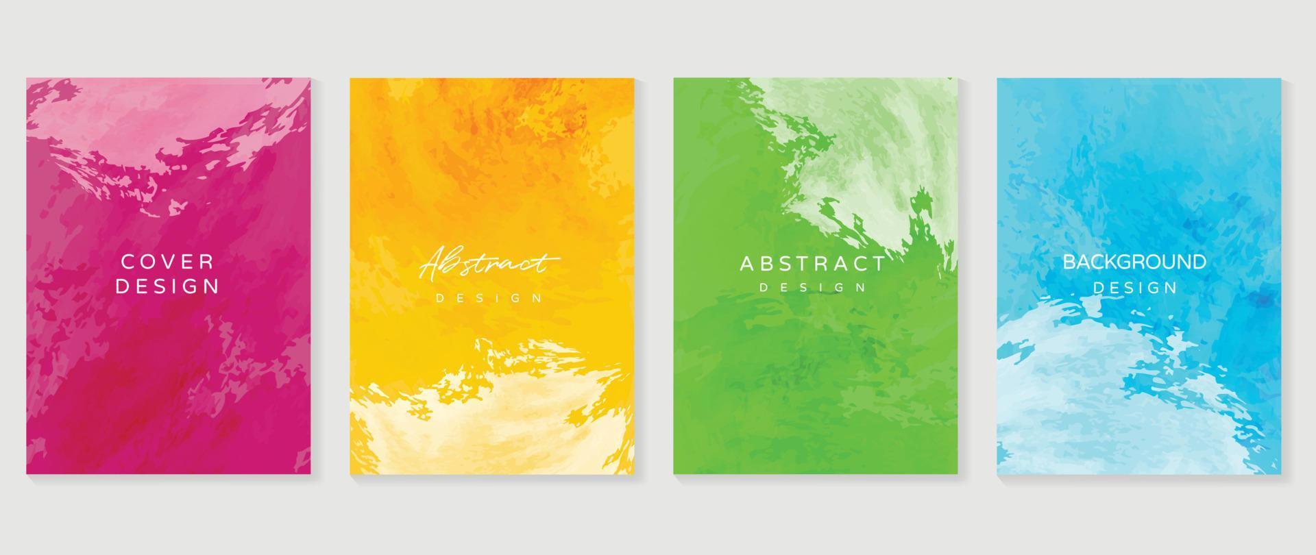 Watercolor art background cover template set. Wallpaper design with paint brush, pink, blue,green, orange color, brush stroke. Abstract illustration for prints, wall art and invitation card, banner. vector