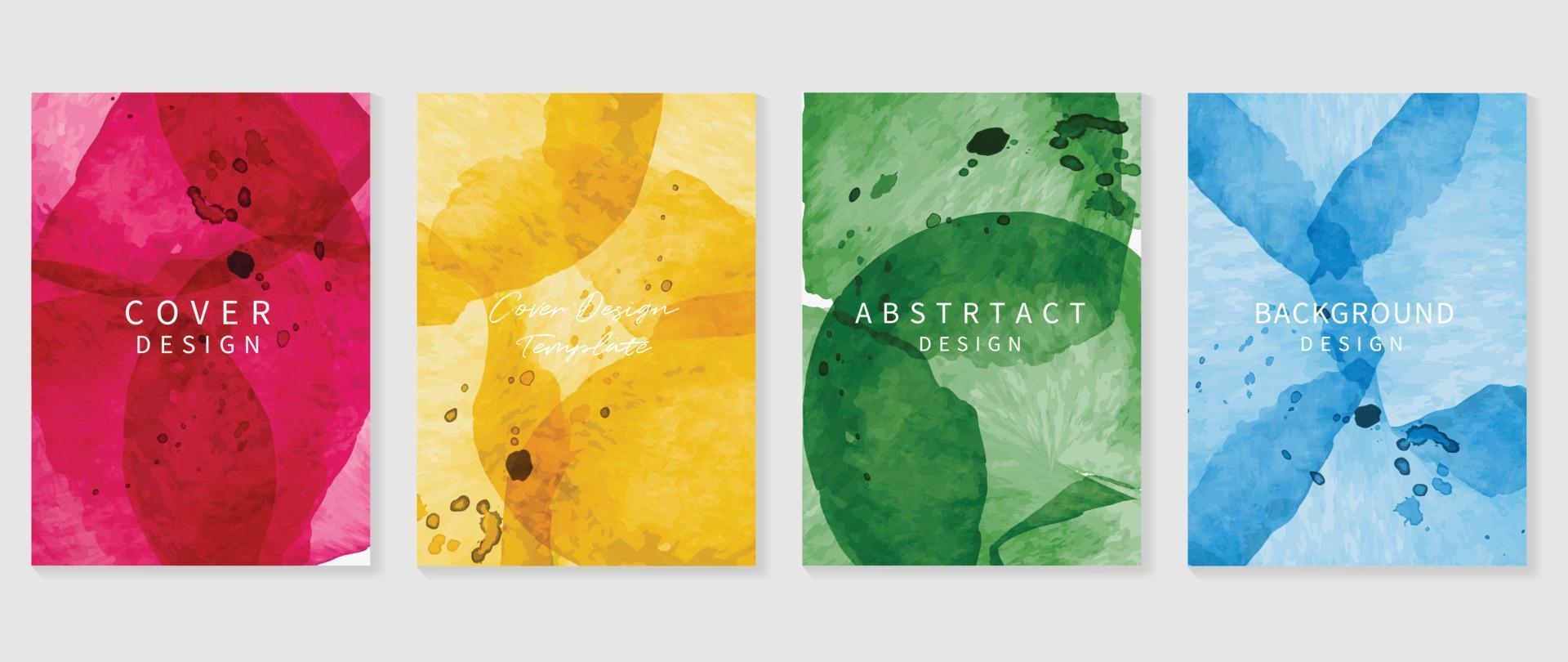 Watercolor art background cover template set. Wallpaper design with paint brush, pink, blue,green, yellow color, brush stroke. Abstract illustration for prints, wall art and invitation card, banner. vector