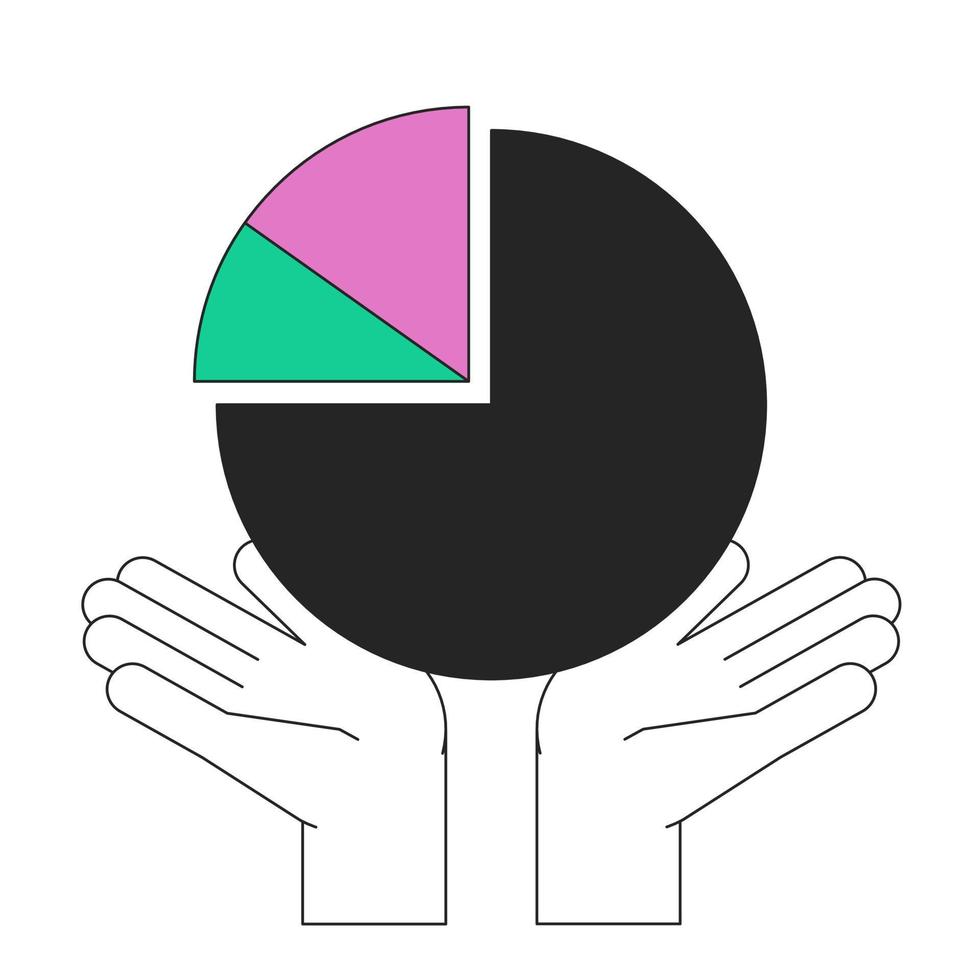 Startup distribution strategy flat line concept vector spot illustration. Holding pie chart 2D cartoon outline hands on white for web UI design. Editable hero image for website landing, mobile header