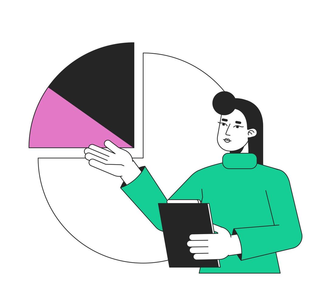 Startup metrics assessment flat line concept vector spot illustration. Data analyst 2D cartoon outline character on white for web UI design. Editable hero image for website landing, mobile header