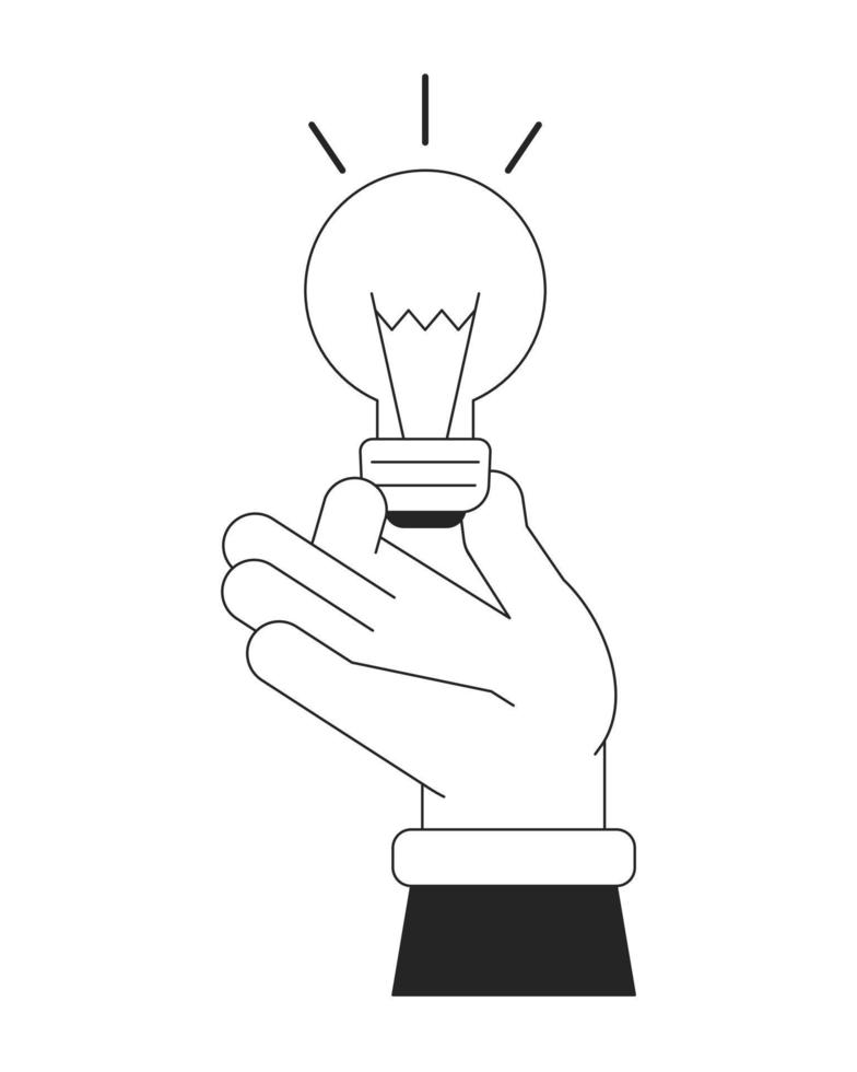 Spark new business startup idea bw concept vector spot illustration. Entrepreneur 2D cartoon flat line monochromatic hand for web UI design. Editable hero image for landing page, mobile header