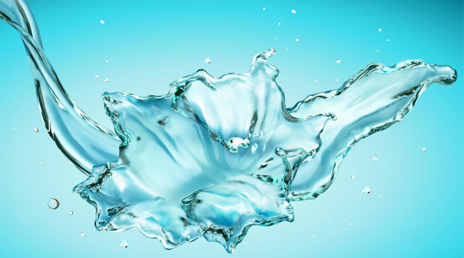 Clear splashing water on blue background in 3d illustration vector