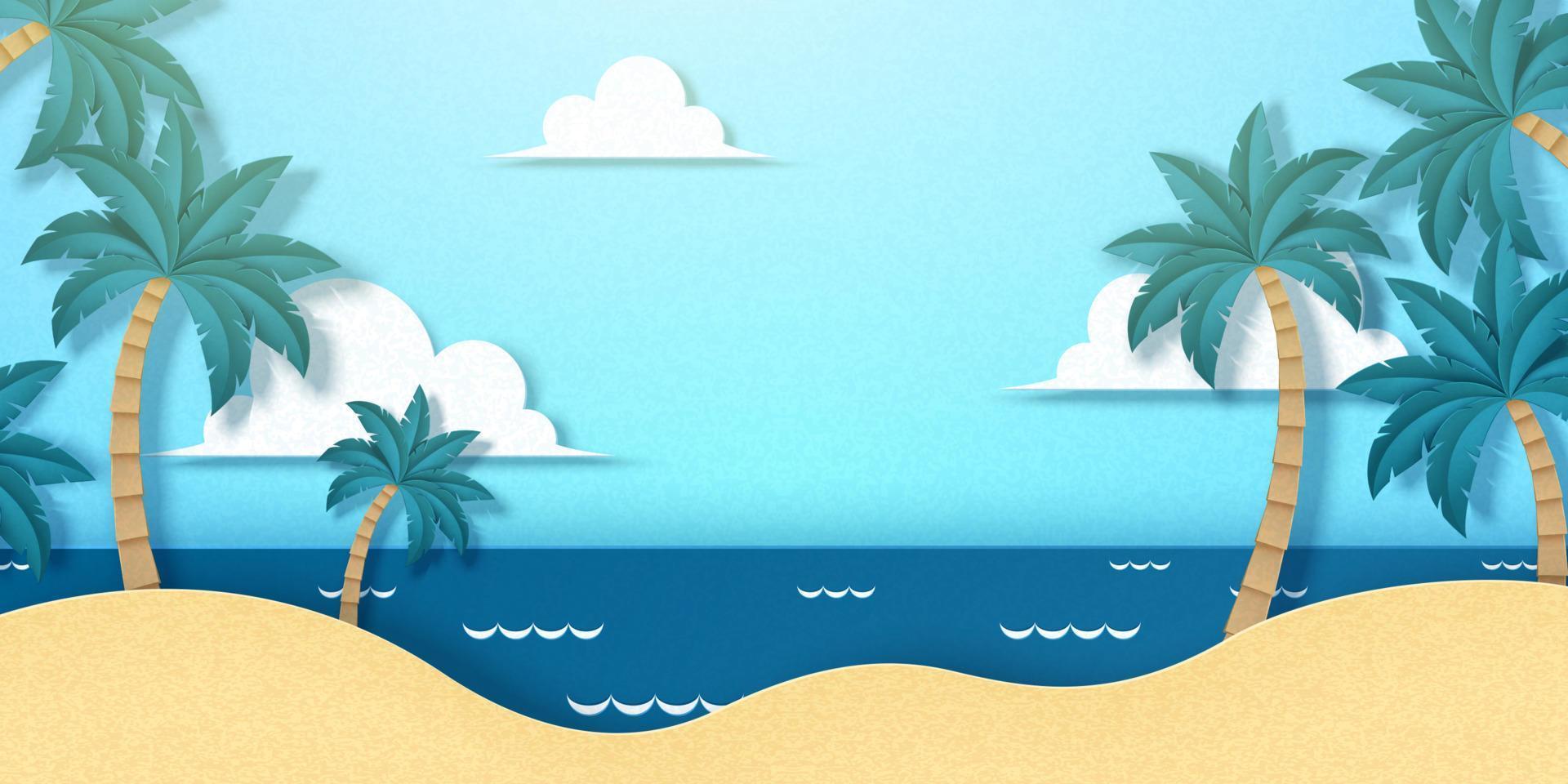 Paper art style summertime resort beach background vector