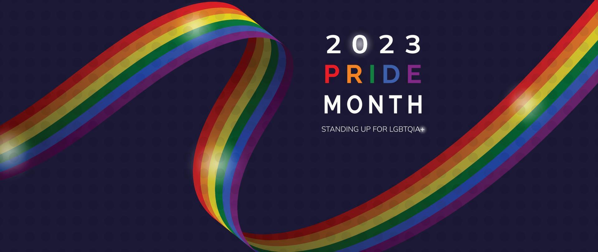 Happy Pride month background. LGBTQ community symbols with rainbow, ribbon, dots pattern, bright light. Design for celebration against violence, bisexual, transgender, gender equality, rights concept. vector