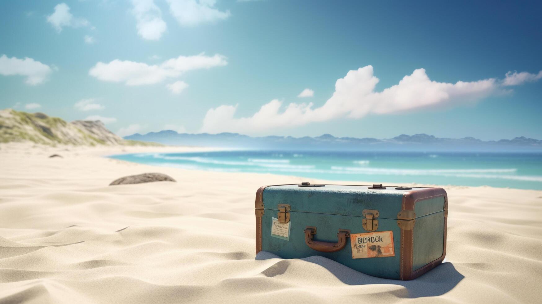 travel suitcase on the beach AI Generated photo