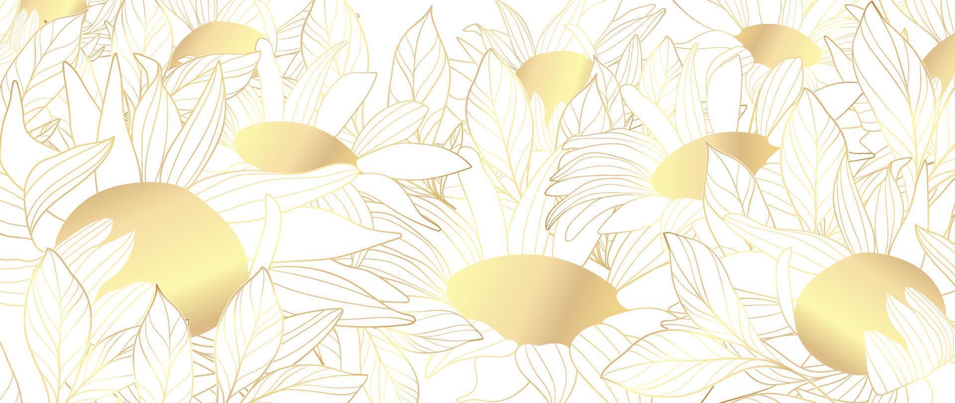 lujo dorado margarita flor línea Arte antecedentes vector. natural botánico elegante flor con oro línea Arte. diseño ilustración para decoración, pared decoración, fondo de pantalla, cubrir, bandera, póster, tarjeta. vector