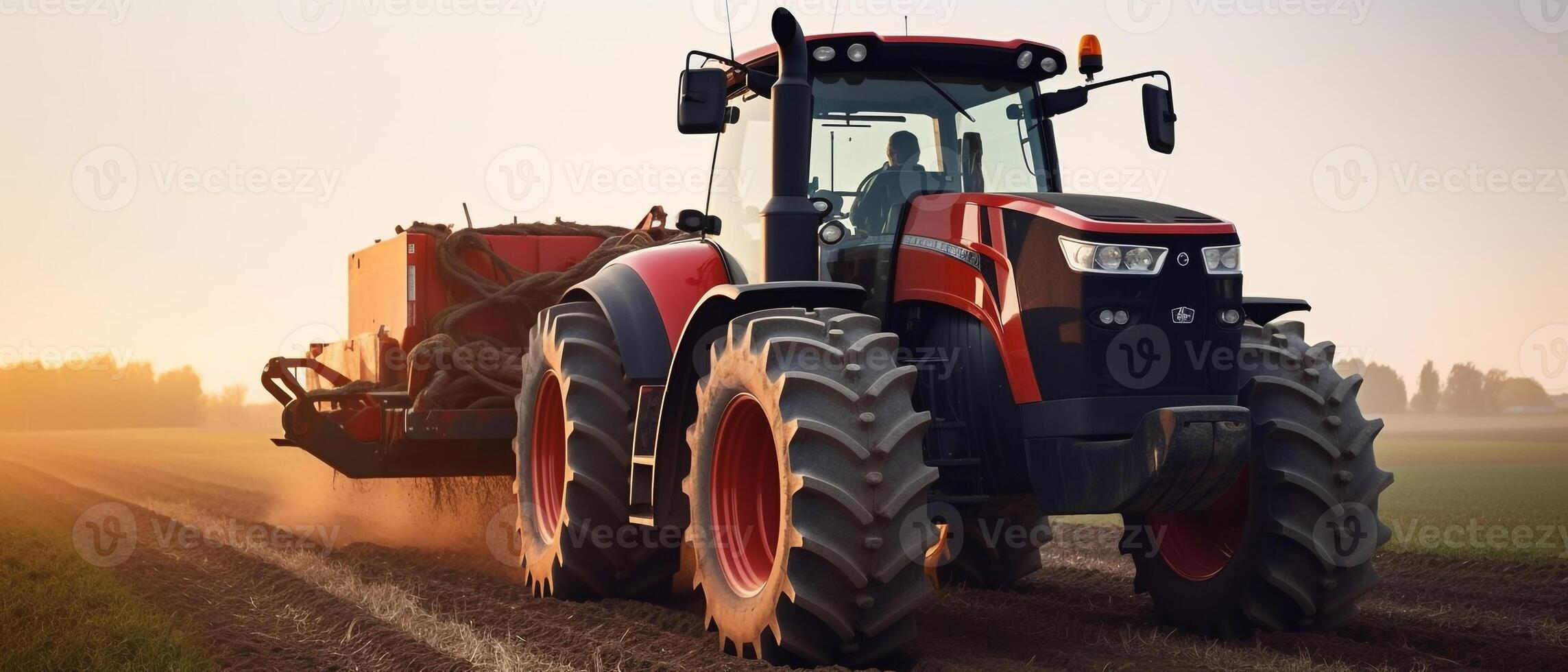 tractor en el granja - moderno agricultura equipo en campo foto