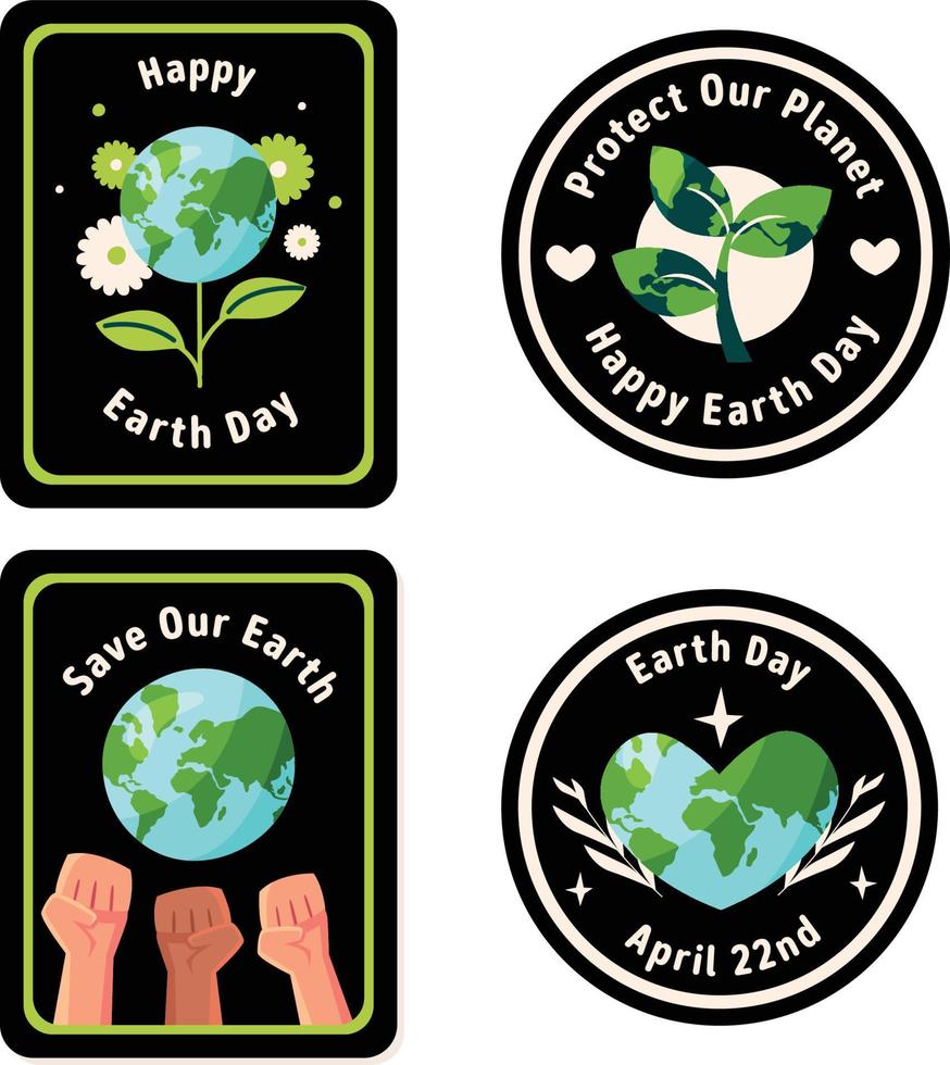 Set of happy earth day sticker and badge. Vector illustration