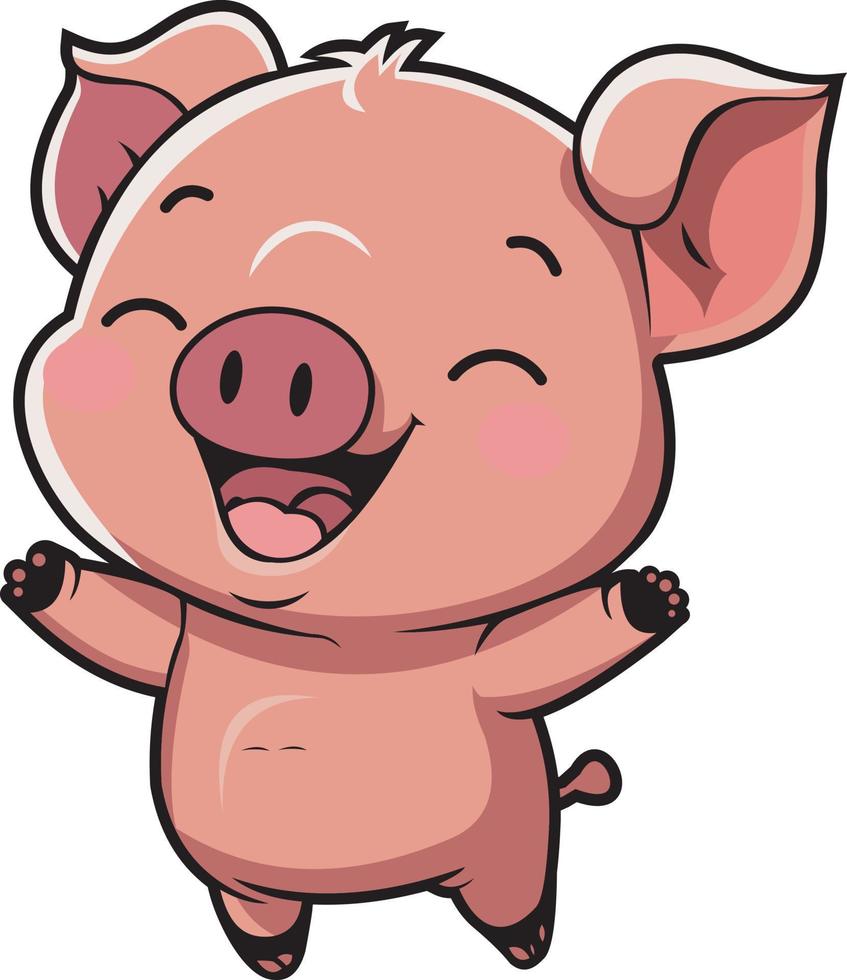 linda bebé cerdo rosado dibujos animados estilo lleno sonrisa vector mascota