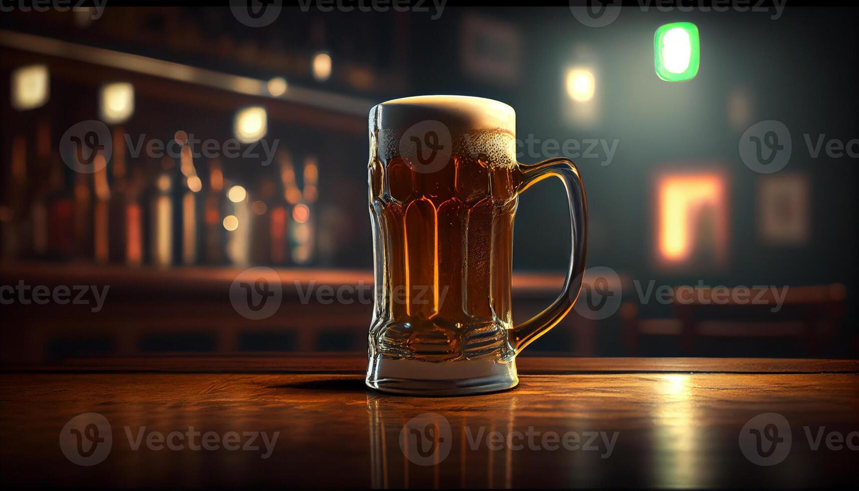 Glass mug of beer with foam in a bar, pub, brewery. Lager drink, pint, alcohol close-up. photo