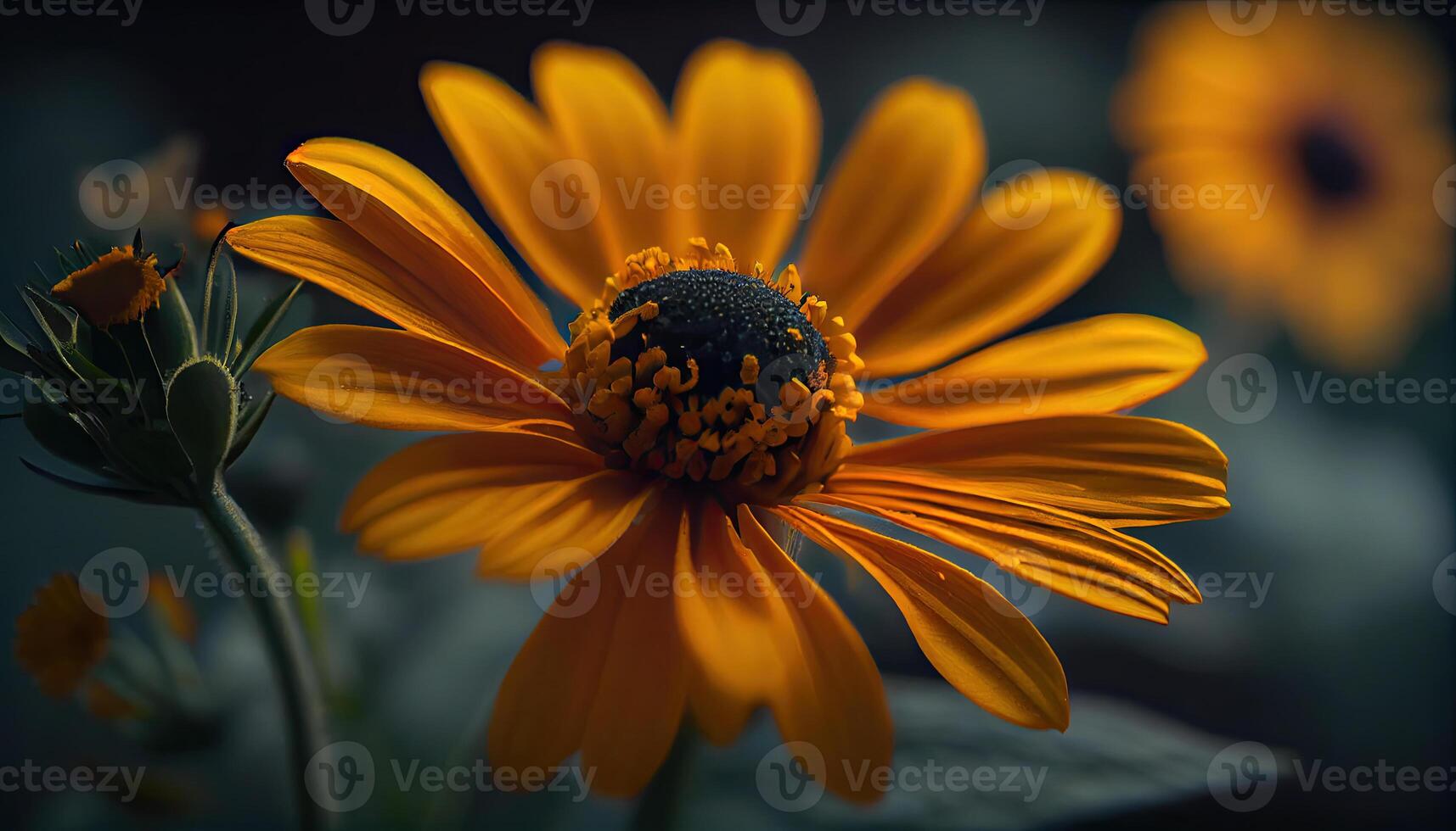 Yellow flower macro. Summer background. photo