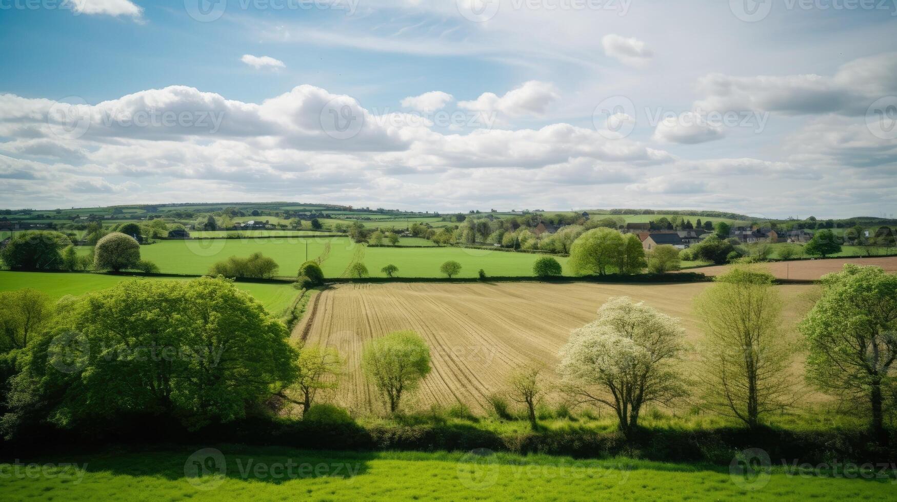 A countryside with fields and farmland. photo