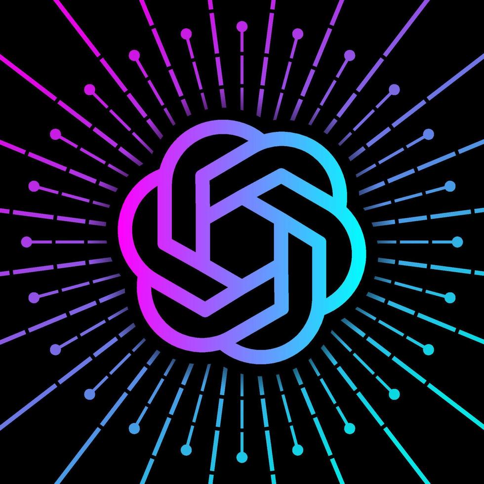 ChatGPT concept. Artificial intelligence chatbot neon logo on black background vector
