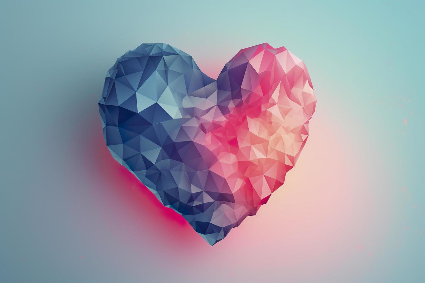 a heart shape made with polygons in pink hues on a light blue gradient background, generat ai photo