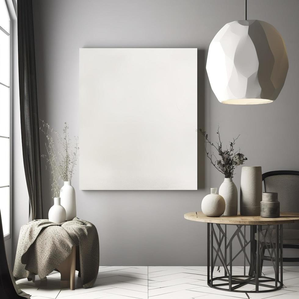 white and empty canvas mockup in living room, generat ai photo