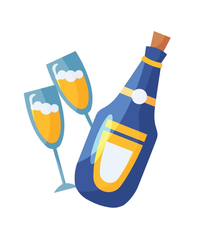 champán botella y vaso. salud celebracion vector ilustración