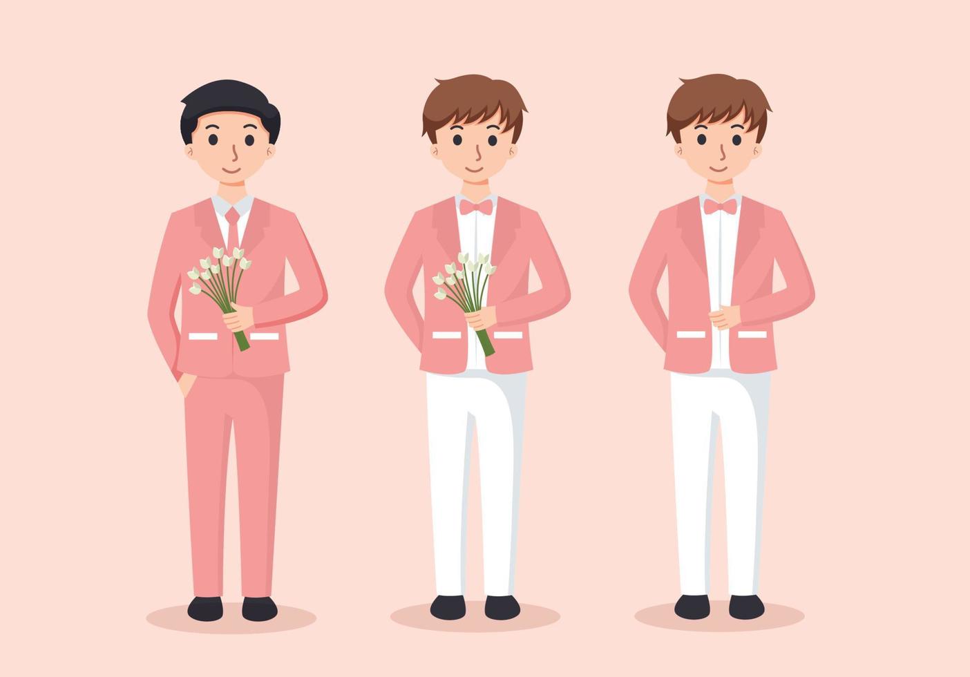 set of groomsmen wedding man in suit cartoon vector illustration