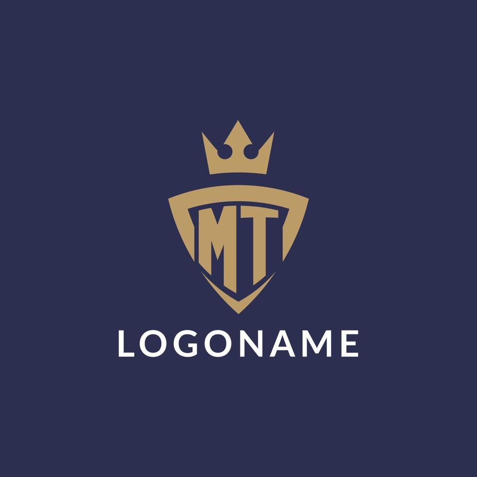 MT logo with shield and crown, monogram initial logo style vector