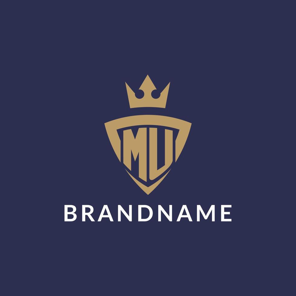 MU logo with shield and crown, monogram initial logo style vector