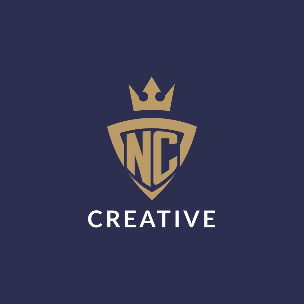 NC logo with shield and crown, monogram initial logo style vector