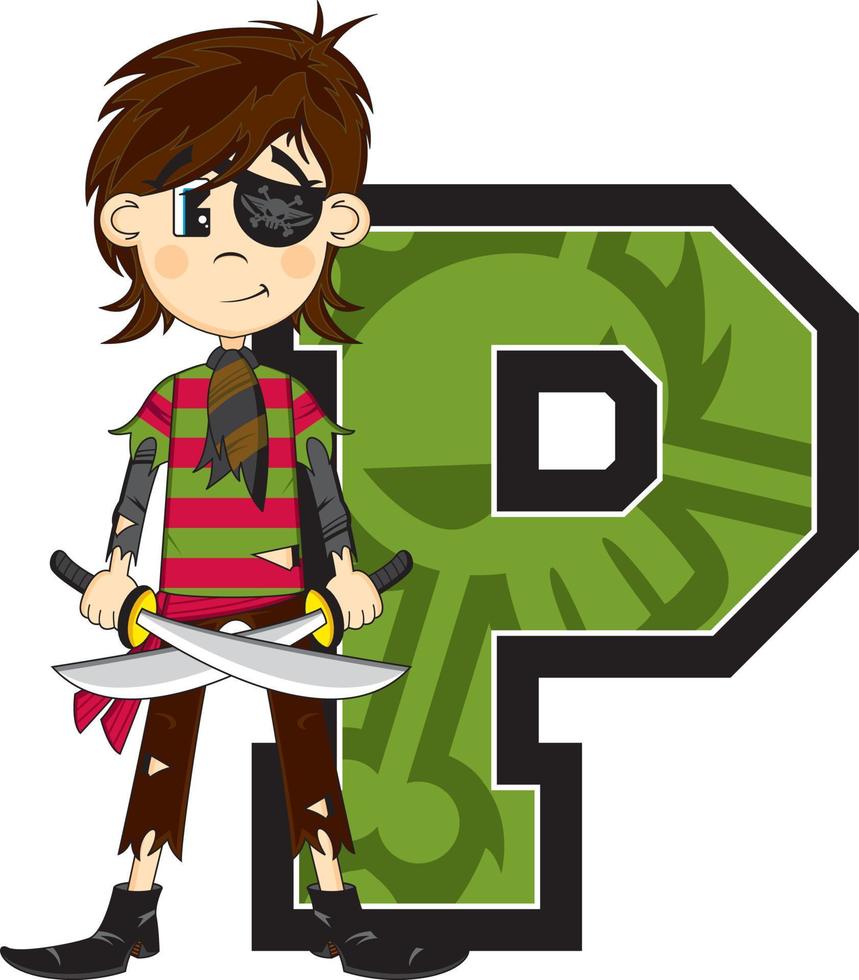 P is for Pirate Swashbuckling Alphabet Learning Educational Illustration vector