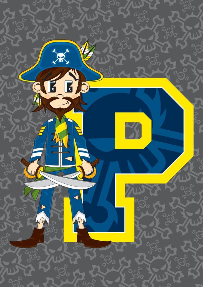 P is for Pirate Swashbuckling Alphabet Learning Educational Illustration vector