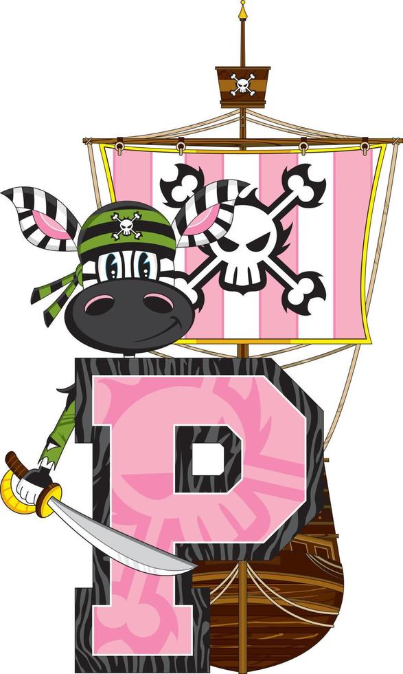 P is for Pirate with Ship Alphabet Learning Educational Illustration vector