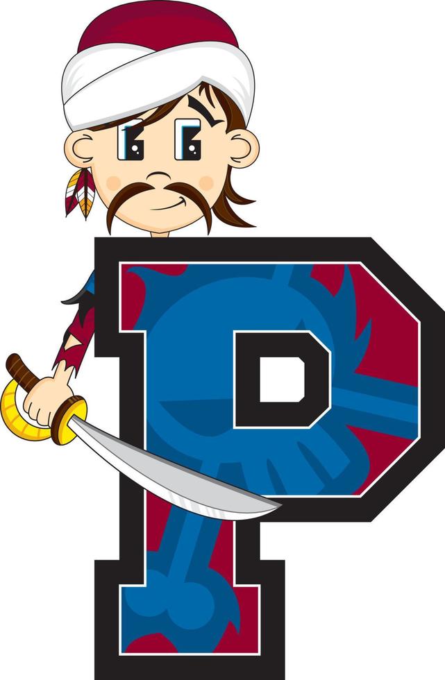 P is for Pirate Swashbuckling Alphabet Learning Educational Illustration vector