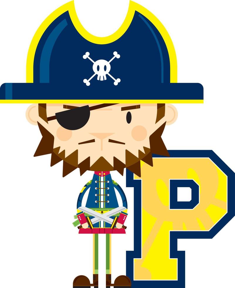 P is for Pirate Swashbuckling Alphabet Learning Educational Illustration vector