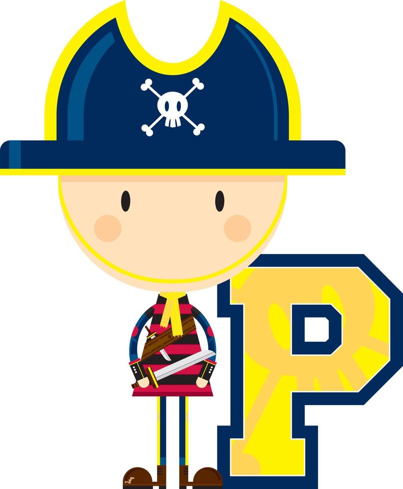 P is for Pirate Swashbuckling Alphabet Learning Educational Illustration vector