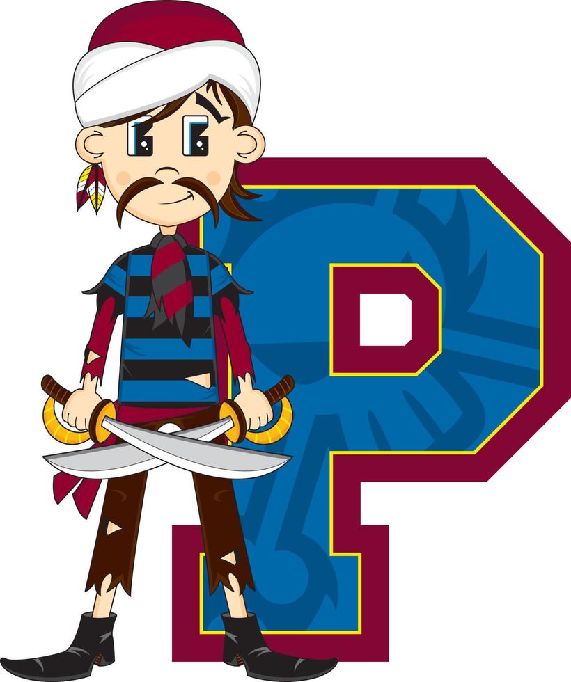 P is for Pirate Swashbuckling Alphabet Learning Educational Illustration vector