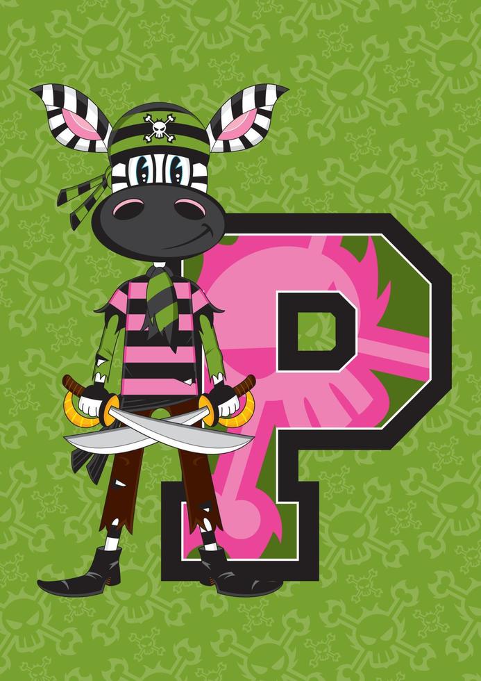 P is for Pirate Swashbuckling Alphabet Learning Educational Illustration vector