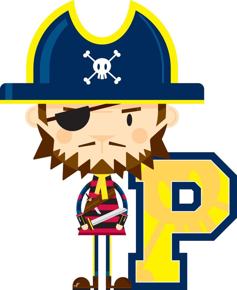 P is for Pirate Swashbuckling Alphabet Learning Educational Illustration vector