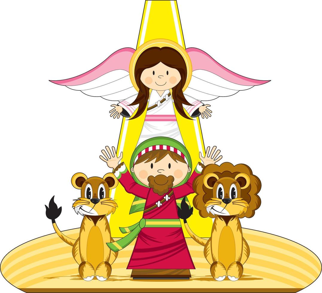 Daniel and the Lions with Angel Educational Bible Story Illustration vector