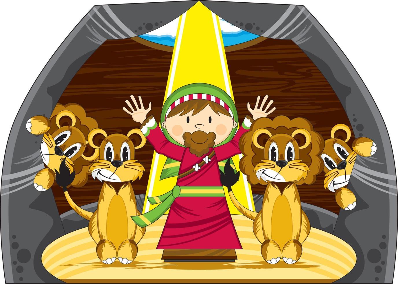 Daniel y el leones en cueva educativo Biblia historia ilustración vector