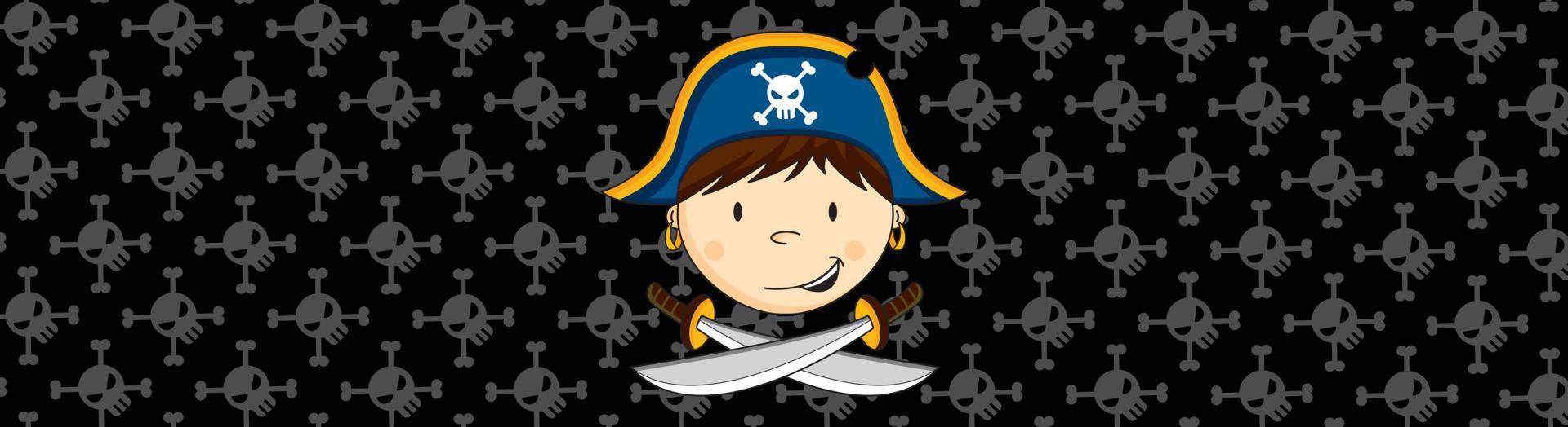 Cartoon Swashbuckling Pirate Captain with Crossed Swords Banner vector