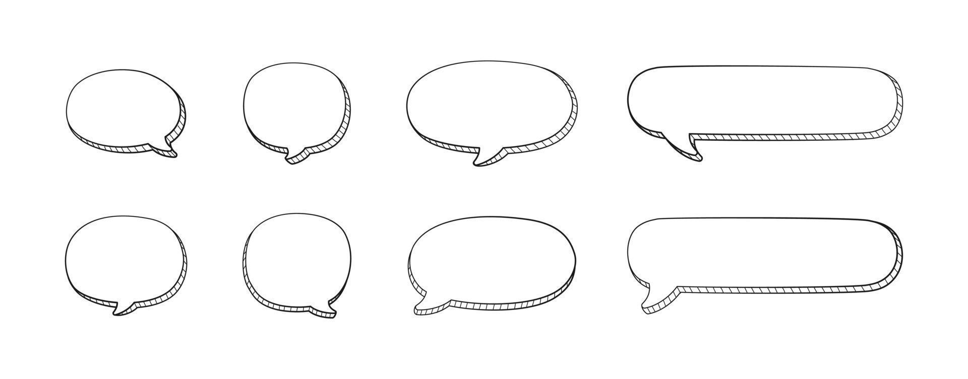 Comic 3D doodle speech bubble outline collection set vector illustration