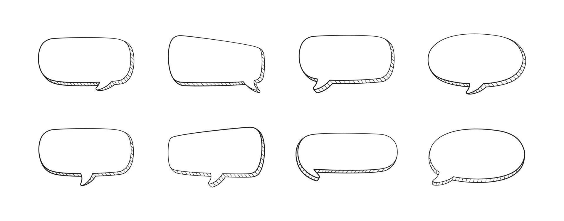 Comic 3D doodle speech bubble outline collection set vector illustration