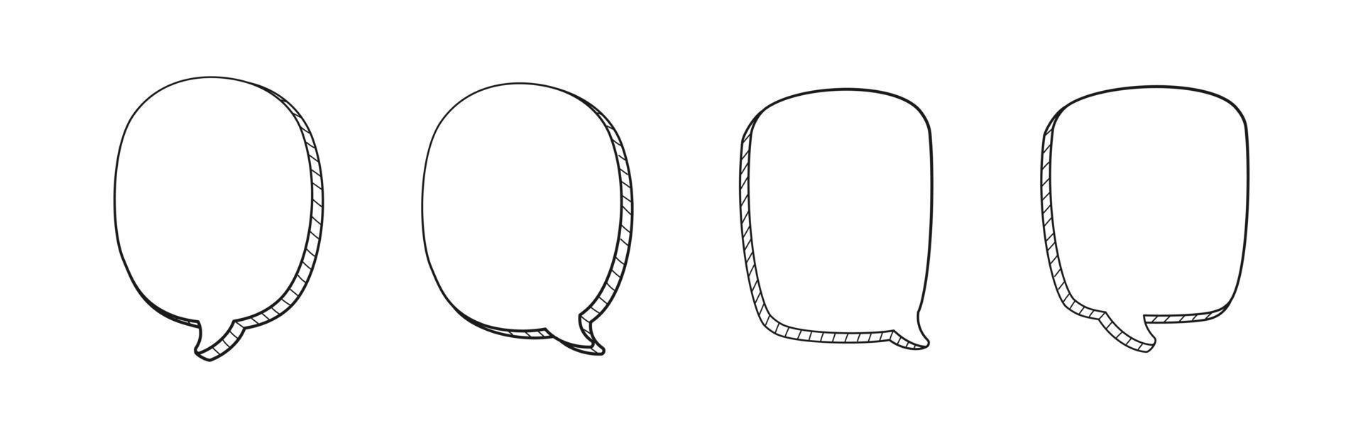 Comic 3D doodle speech bubble outline collection set vector illustration