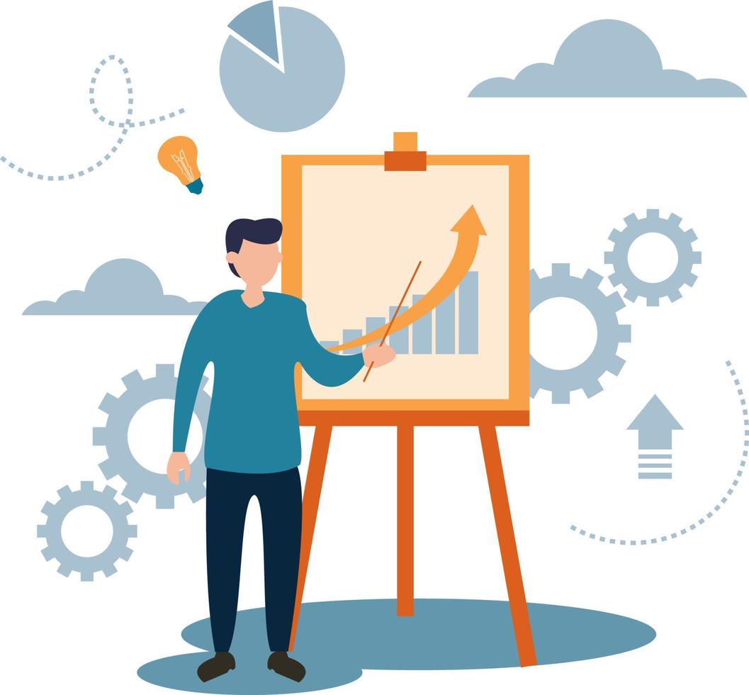 vector illustration Man Training Presentation flat cartoon style